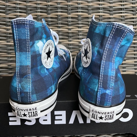 Converse Chuck Taylor All Star Hi Blue Plaid/White/Black MEN`S - Picture 14 of 16